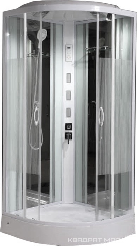 Душевая кабина с гидромассажем F 81-4 white 900*900*2150, профиль белый, передняя стенка - экранированное стекло, задняя - зеркальное,низкий поддон|KL