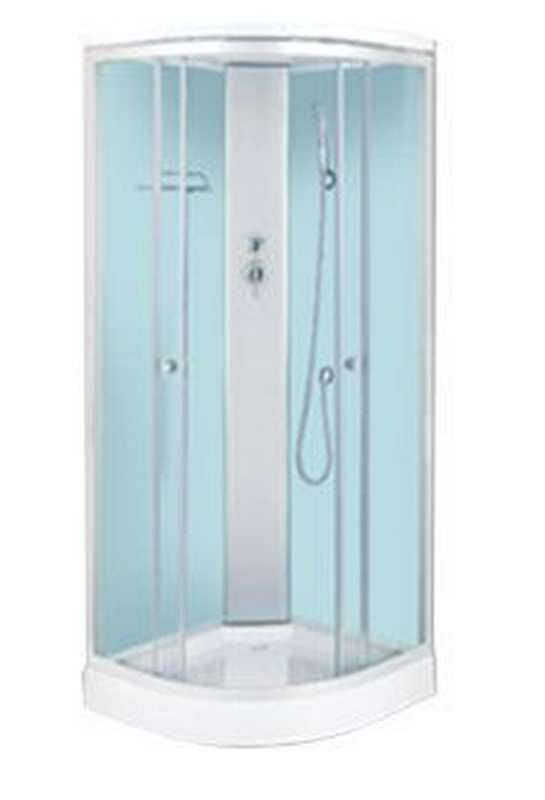 Душевая кабина 411 1000*1000*2150, профиль серебро, стекло сатин ,задняя стенка - белое стекло,смеситель, тропич.душ, лейка,низкий поддон, слив хром Z