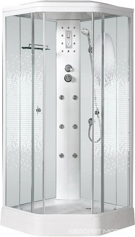 Душевая кабина 90*90*220 см, переднее стекло - прозрачное, заднее - декор мозайка, средний поддон ZZ