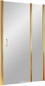 Дверь в нишу EP-F-1 LUX, 110x190 см, правая, одностворчатая распашная, с неподвижным элементом, ручки квадро. профиль золотой, стекло прозрачное, покр