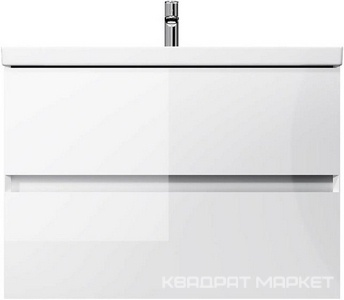 Тумба подвесная 80 см, 2 выдвижн.ящика, раковина в комплекте, цвет белый глянец