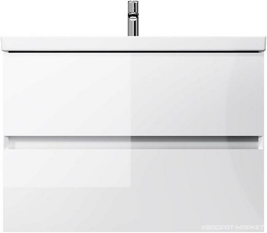 Тумба подвесная 80 см, 2 выдвижн.ящика, раковина в комплекте, цвет белый глянец