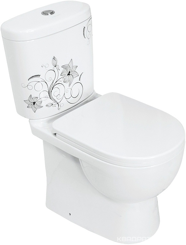 Унитаз-компакт Art Flora, 755*630*345 мм, с арматурой GEBERIT, с сид.микролифт, крепеж в комплекте, с декором черно/белый XX