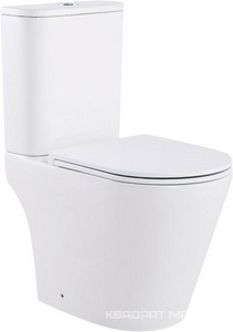 Унитаз напольный с бачком, безободковый, круговой смыв торнадо, цвет белый, с крышкой-сиденьем микролифт