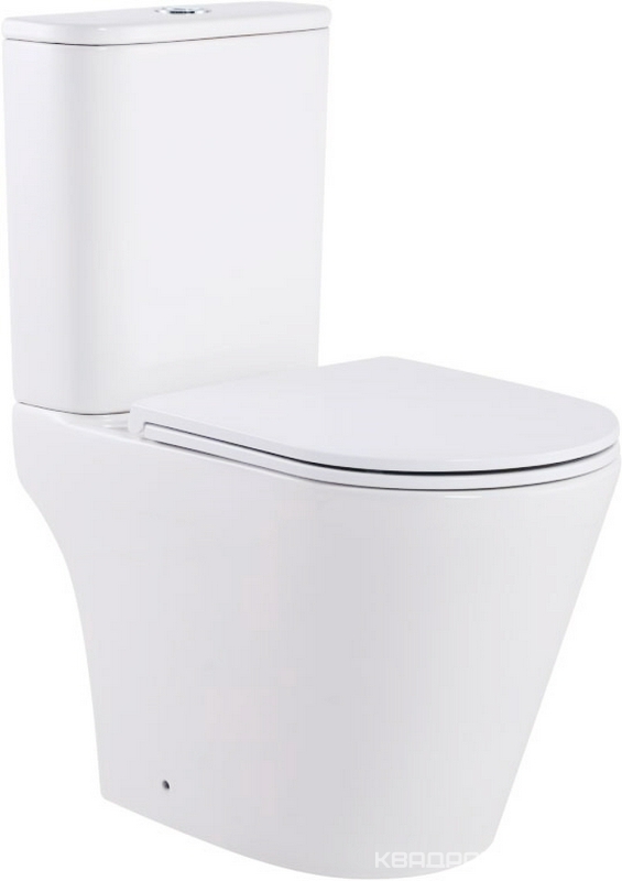 Унитаз напольный с бачком, безободковый, круговой смыв торнадо, цвет белый, с крышкой-сиденьем микролифт