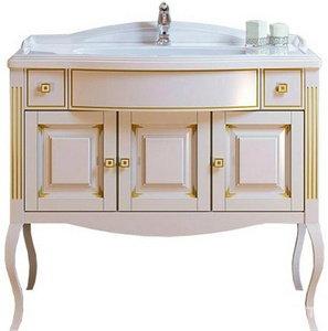 Тумба напольная Лаура 100, 1000*930*540 мм,  БЕЗ раковины Лаура или раков.ном. 12882, мраморной плиты, цвет белый с золотой патин.ZZ