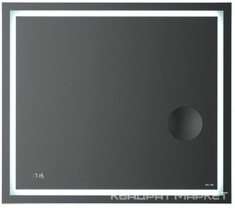 Зеркало Gem, 80 см, с контурной Led-подсветкой, часами и косметическим зеркалом