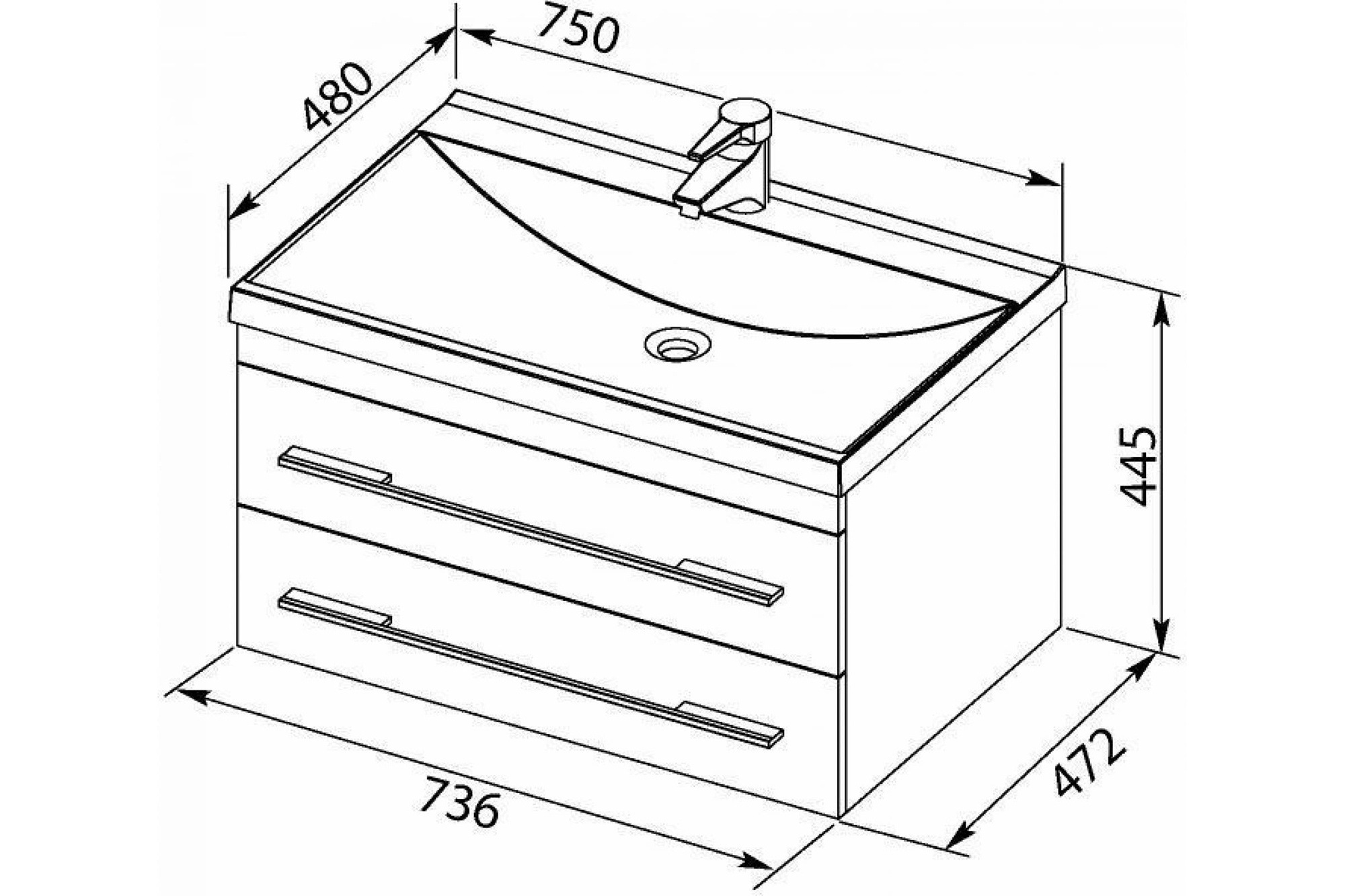 Раковина-столешница Нота-75 для мебели "Верона", "Августа"(без тумбы не продается) ZZ