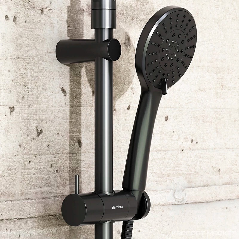 Душевая стойка Jupiter 977730300 со смесителем с полкой, верхний душ 224 мм, ручной душ 120 мм, цвет черный матовый, ZZ