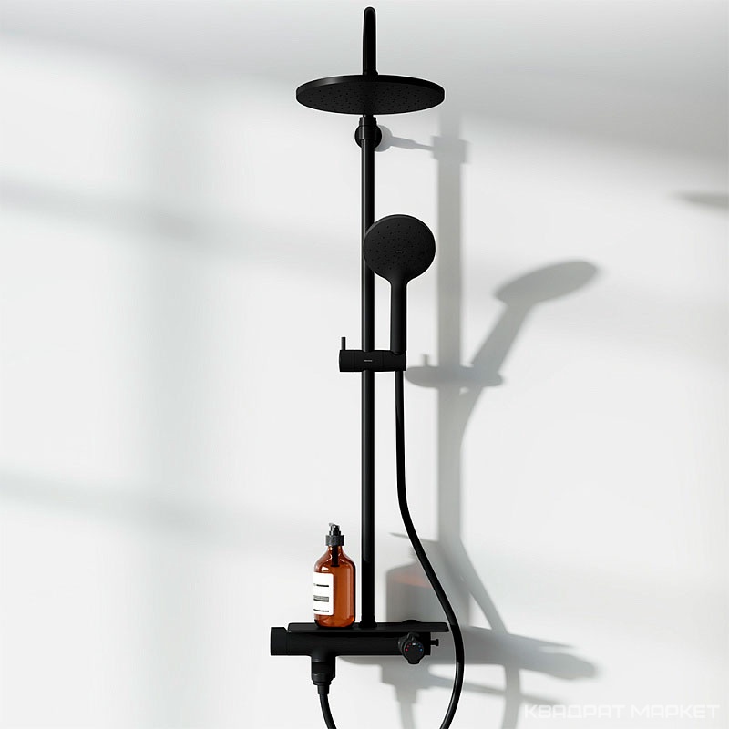 Душевая стойка для ванна/душа, выдвижной излив, с термостатом, верхний и ручной душ, цвет черный ZZ