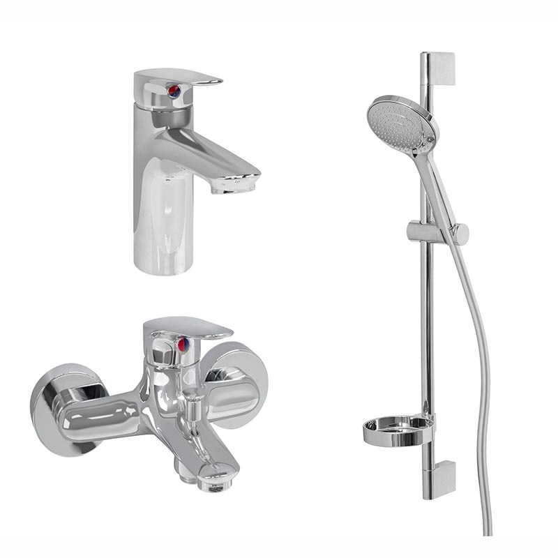 Душевой комплект смесителей для ванны Elite, (E32909+E32908+E32910) смеситель, штанга, руч душ, шланг 1.75м, мыльница, крепления в компл,ZZ