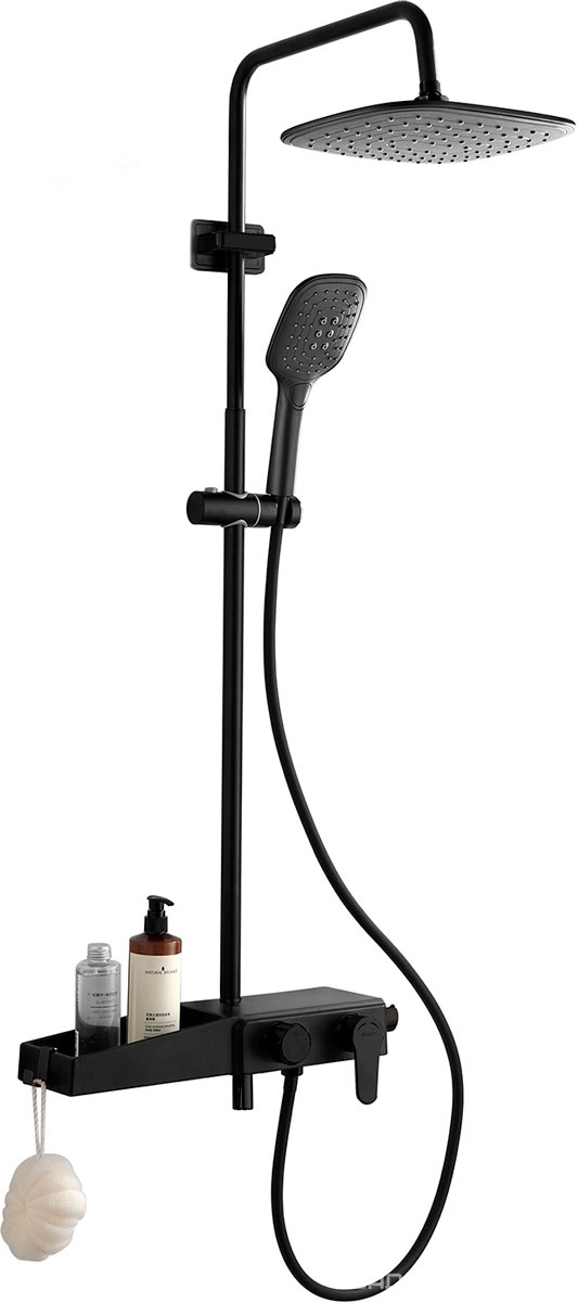 Душевая система AZARIO, со смесителем для душа, с поворотным изливом, душ лейка, шланг, верхний душ в компл.,цв. черный ZZ