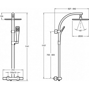 Душевая стойка для душа с термостатом, верхний + ручной душ, шланг и душ.лейка ЕО small, цв.хром ZZ