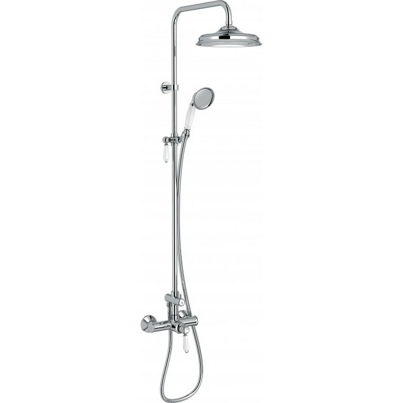 Душевая стойка (душ шланг, душ лейка, держатель д.душа, переключатель потоков) Louise, цв. хром/белый глянец ZZ