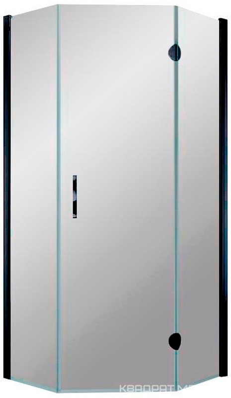 Душевое ограждение 90x90x190 см, правое,  пятиугольное с распашной дверью, профиль черный матовый, стекло прозрачное, БЕЗ поддона, БЕЗ покрытия, ZZ