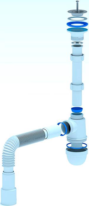 Сифон на умывальник 1/1*4, слив решетка , с гофрой ( выход d-50)