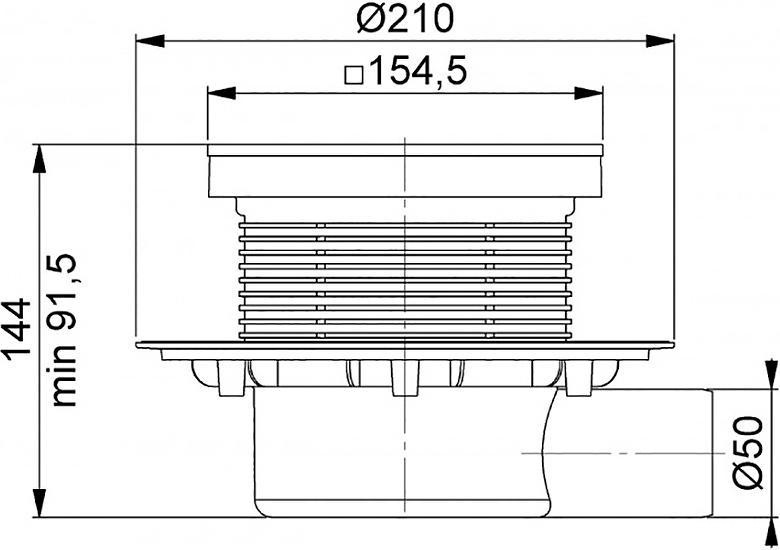 Трап для душа, выпуск гориз.d50мм, (пластик, вставка полая под плитку, рамка нерж.сталь полир., 15х15см), Bettoserb Designer Beauty