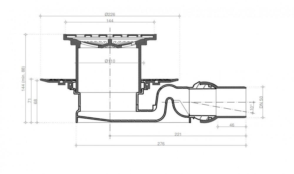 Трап для душа, выпуск гориз.d50мм, (пластик, решетка нерж.сталь), Confluo Standard 15Х15 Tide1